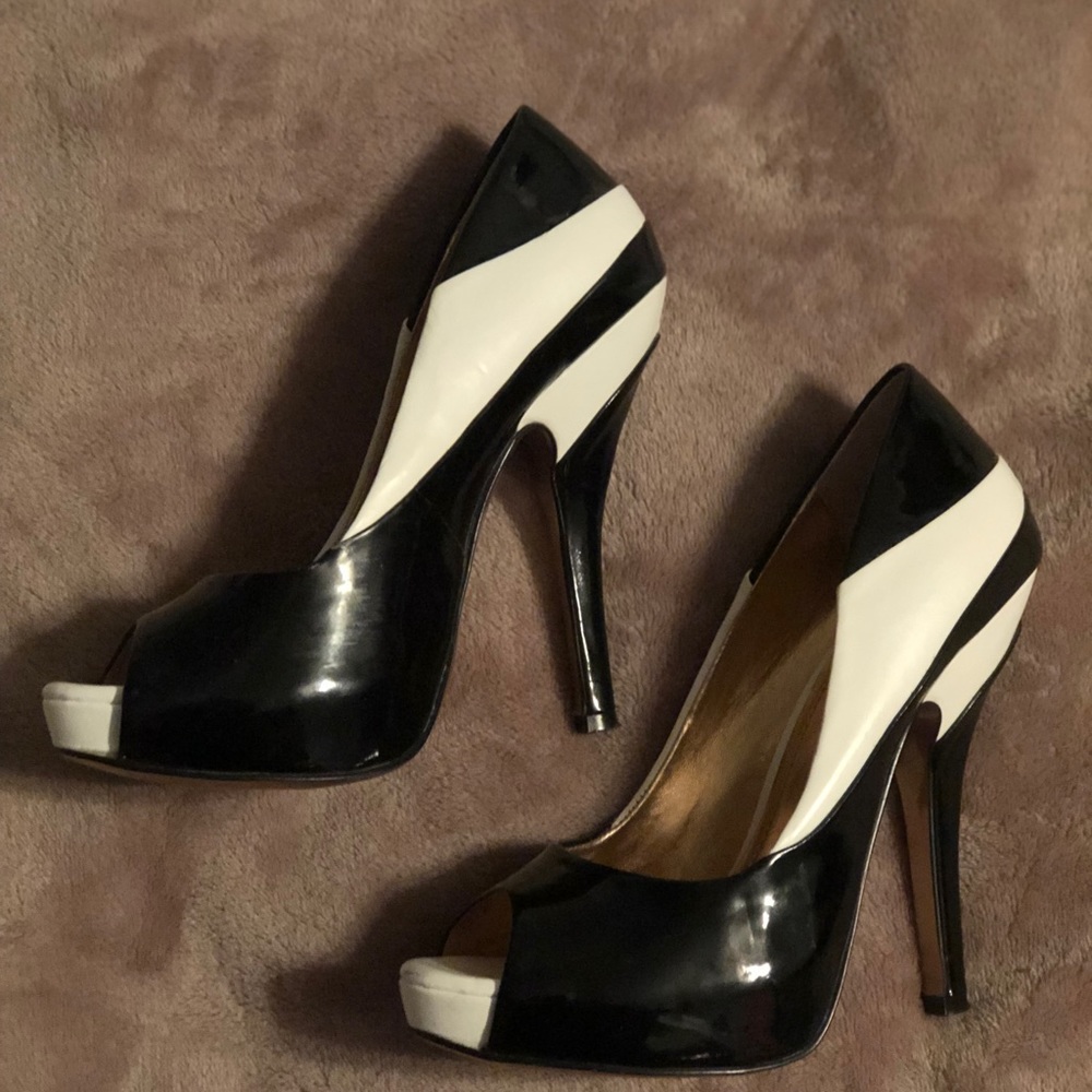 black and white heels